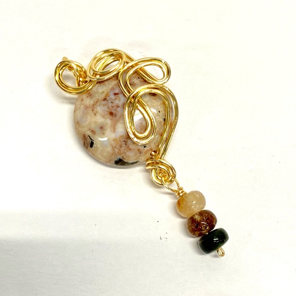 HANDMADE Genuine Jasper Stone Wire Wrapped Pendant with Jasper Dangle Accent - Picture 9 of 9